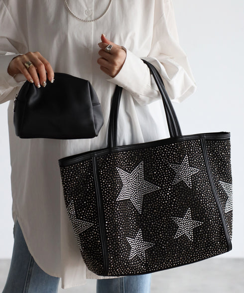 【ショップチャンネルOA商品】星柄ラインストーントートバッグポーチセット 17-0998